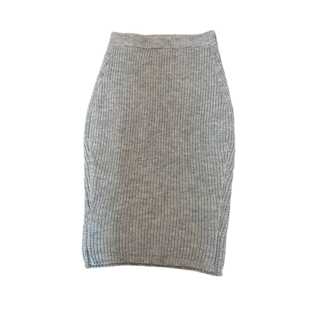 Grey Knit High Elastic Waist Fitted Stretch Sweater Pencil Skirt S